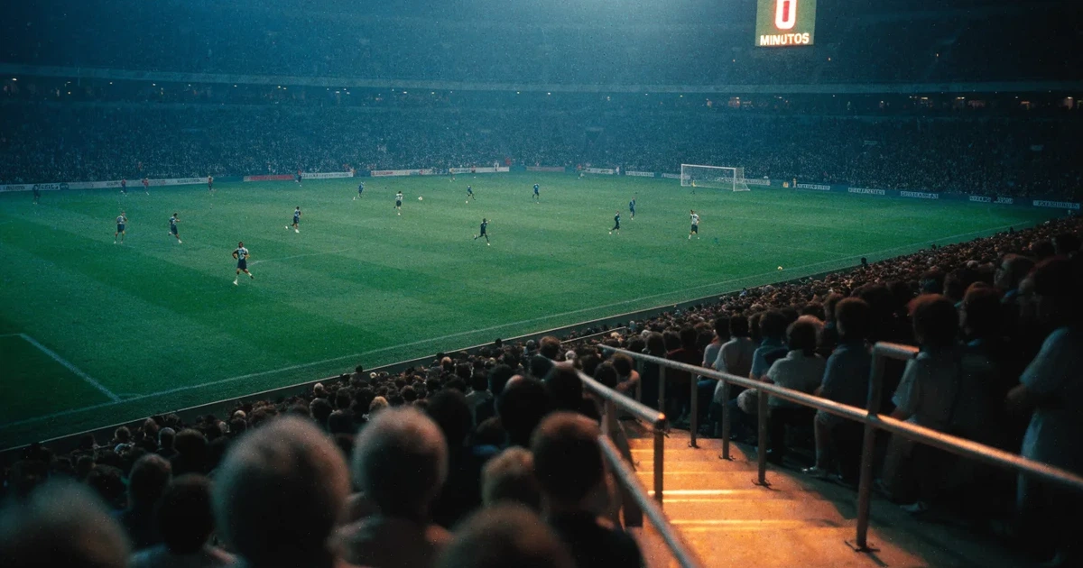 Um marcador eletrónico de um estádio com o resultado a meio da segunda parte, visto das bancadas