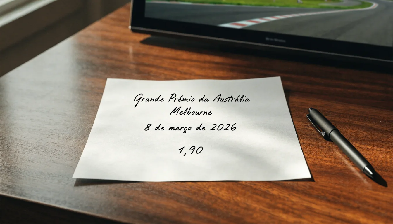 Uma bola de futebol pousada sobre um talão de apostas em branco numa mesa de madeira, à luz do dia