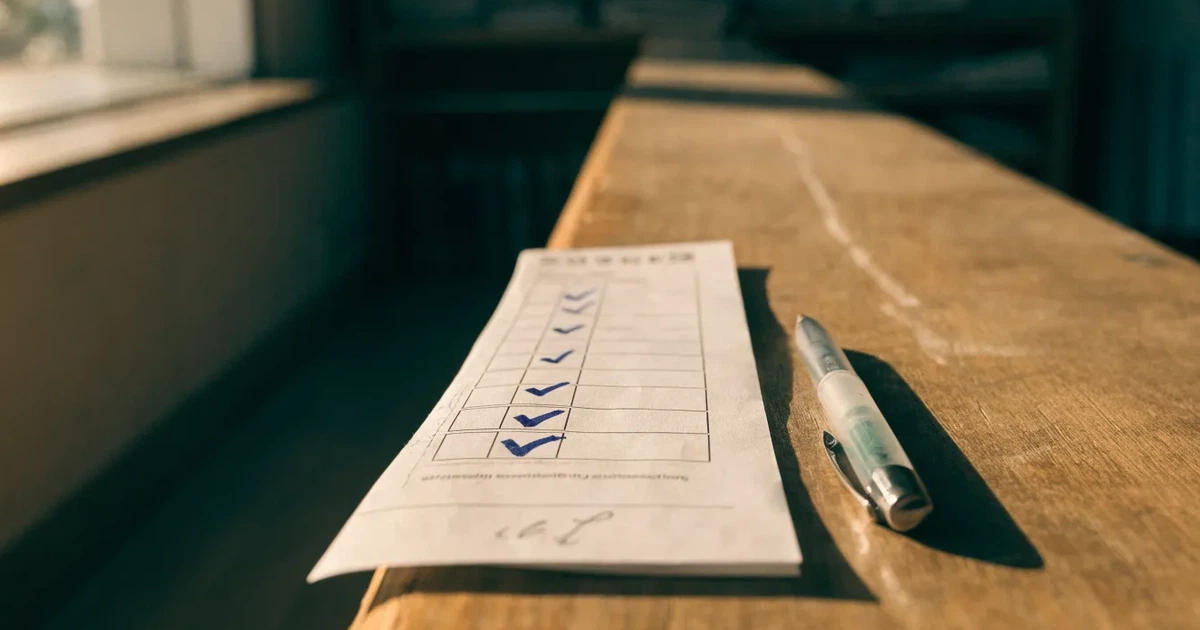 Um talão de apostas com várias seleções marcadas a caneta numa bancada de madeira