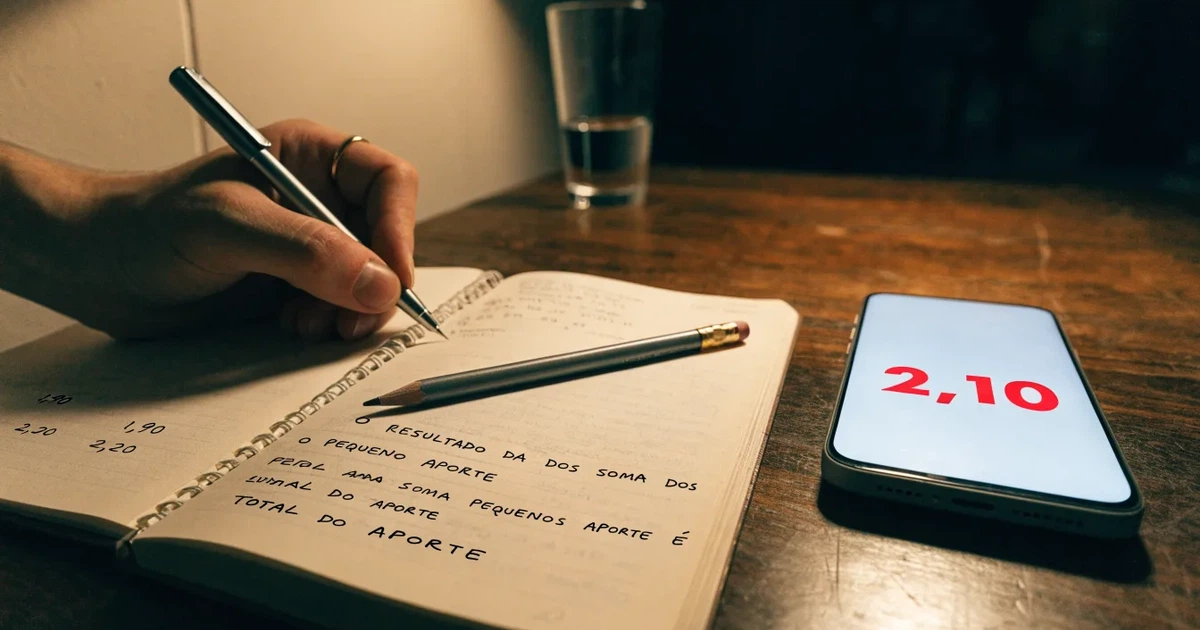 Um caderno aberto com cotas escritas à mão, uma calculadora e um lápis sobre uma mesa de madeira