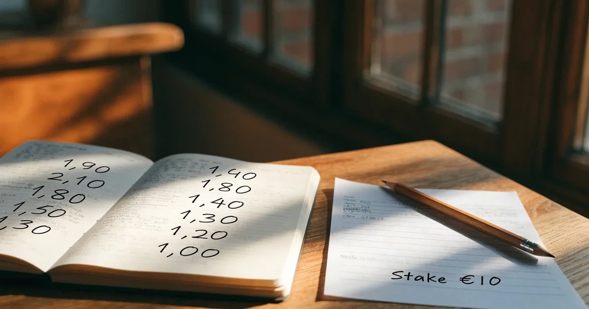 Um caderno aberto com cotas escritas à mão, uma calculadora e um lápis sobre uma mesa de madeira