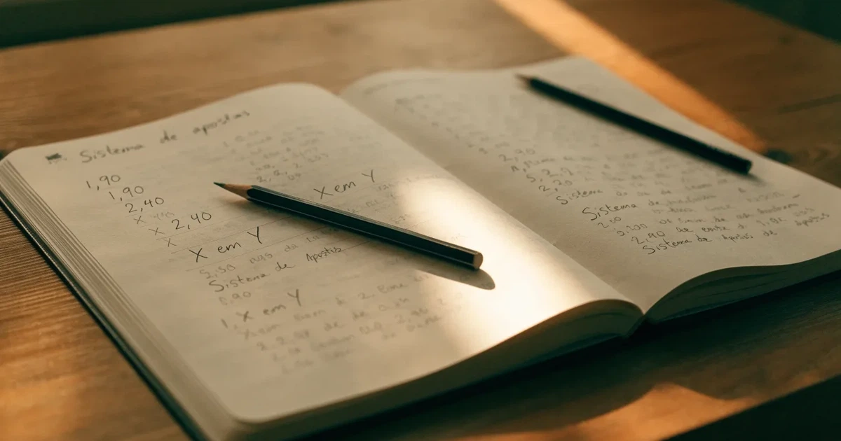 Um caderno aberto com cotas escritas à mão, uma calculadora e um lápis sobre uma mesa de madeira